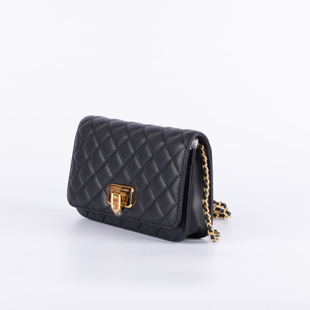 Charles & Keith Flip-lock Quilted Crossbody Bag