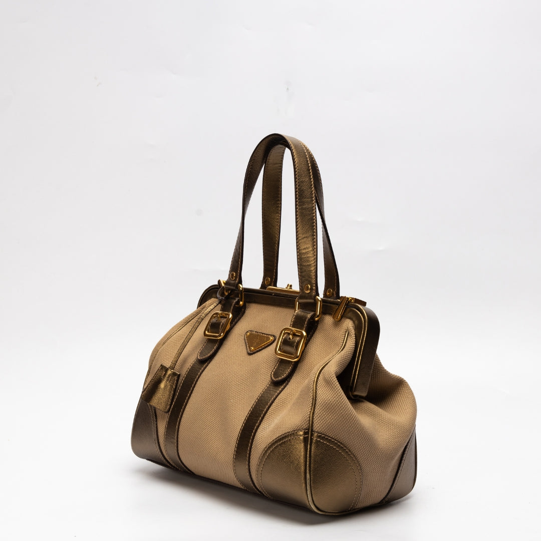 Prada Canvas and Saffiano Leather Doctor Bag