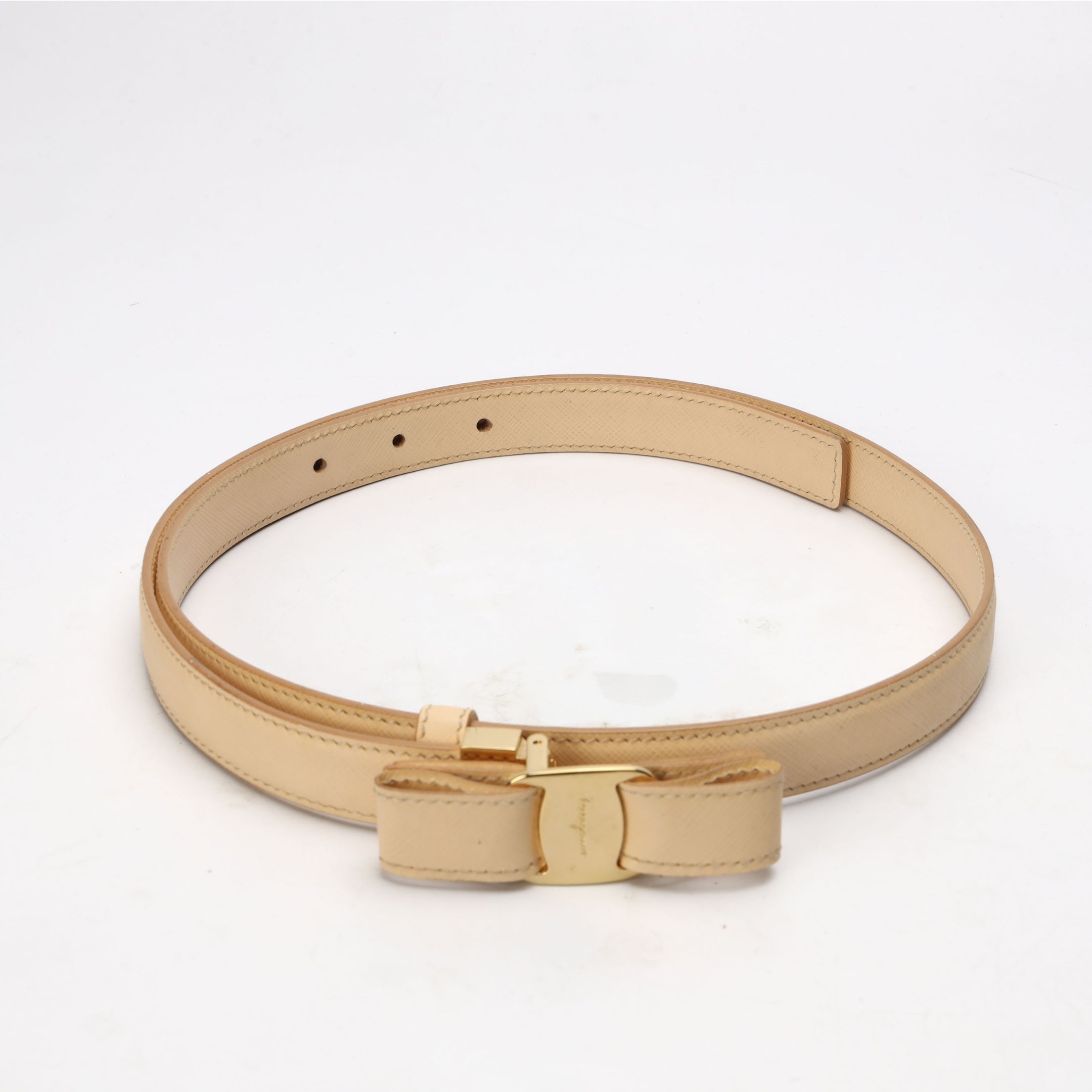 Salvatore Ferragamo Beige Vara Bow Belt
