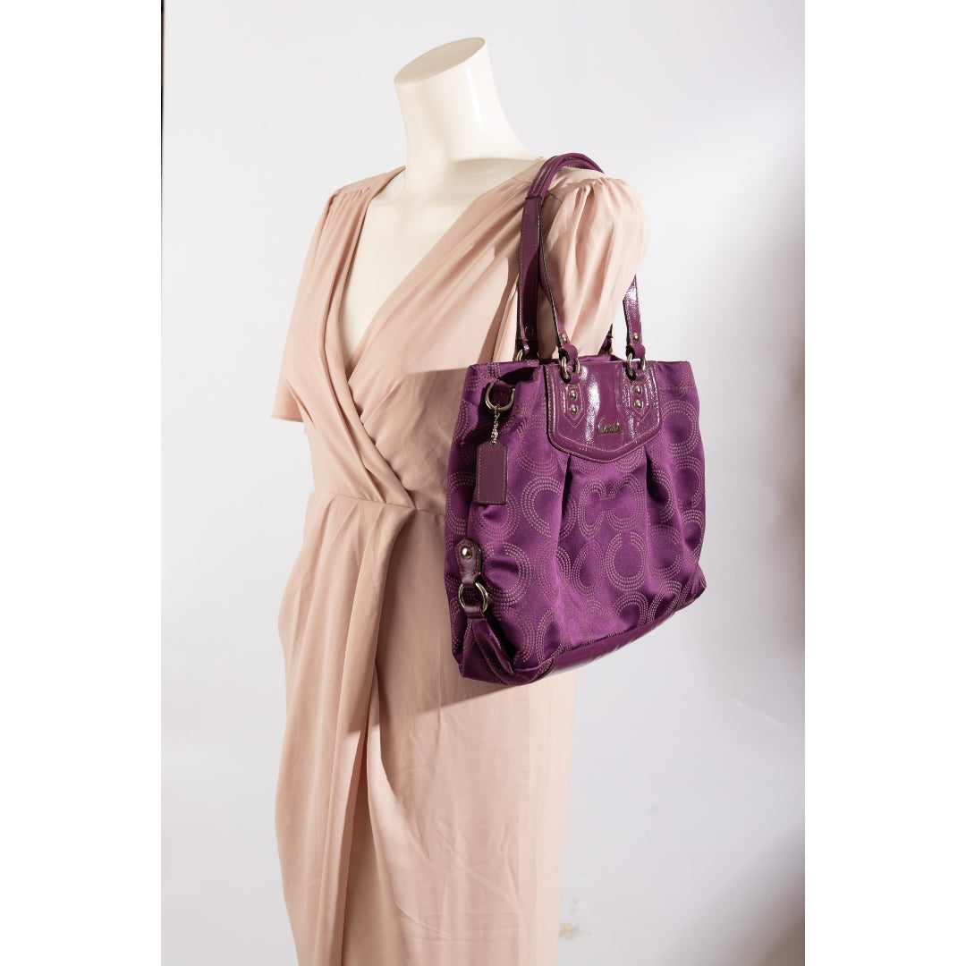 Coach Purple Fabric and Patent Leather Ashley Tote