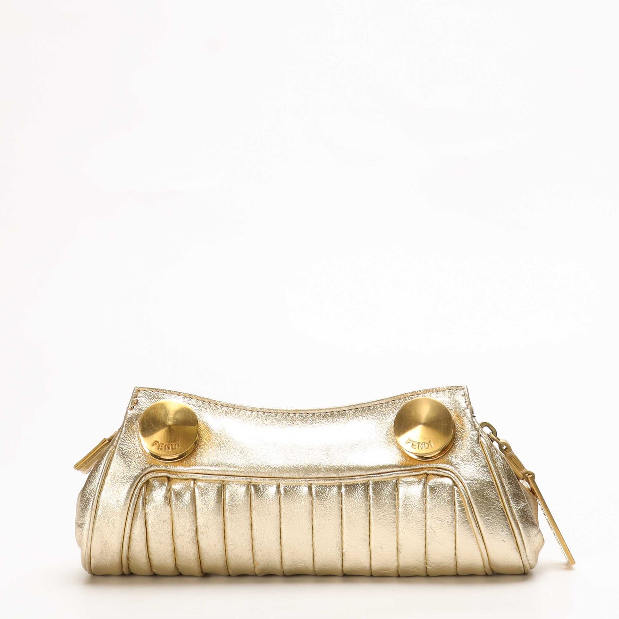 Fendi Gold Metallic Zipper Clutch