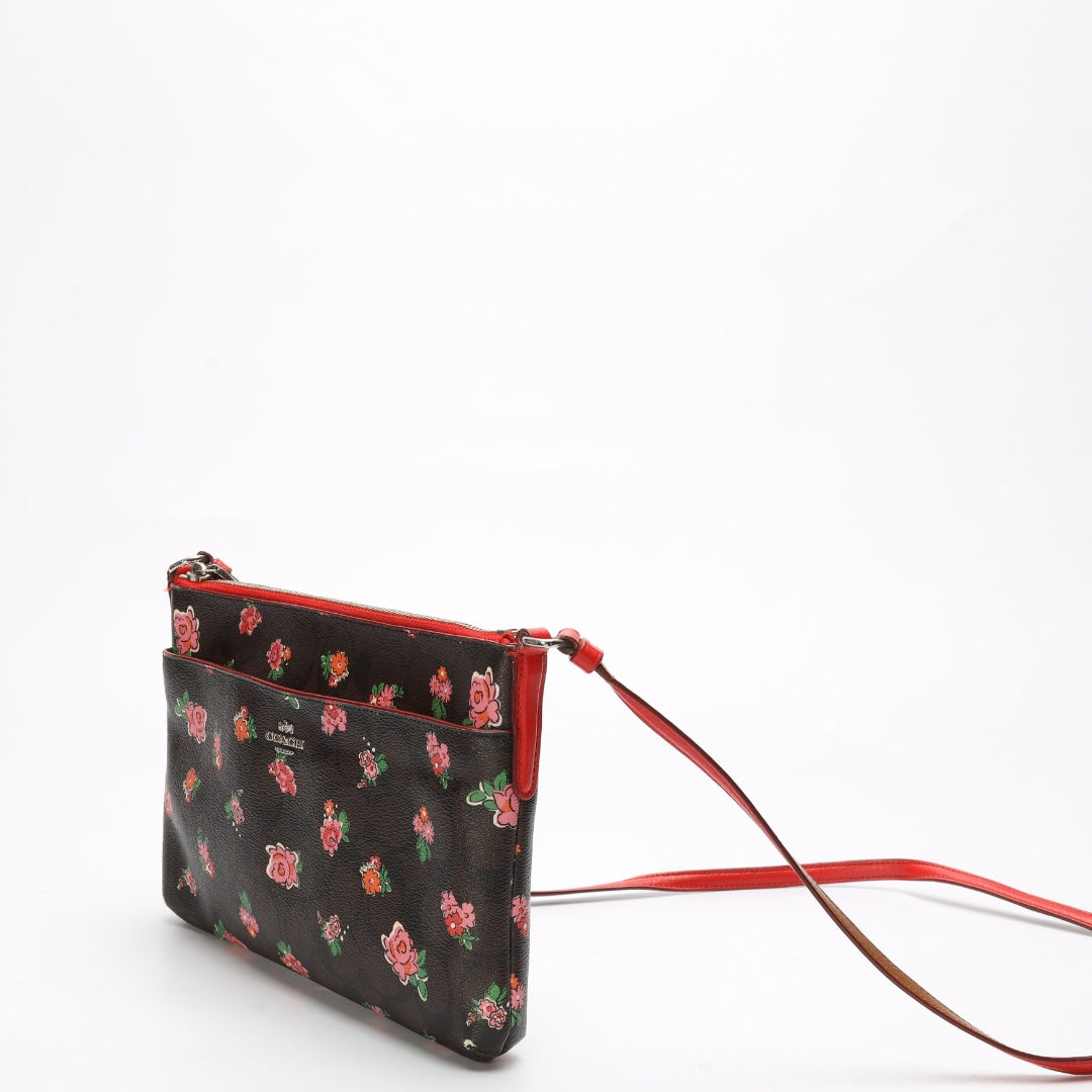 Coach Rose Print Brown Crossbody Bag