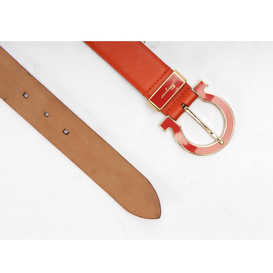 Salvatore Ferragamo Red Golden Gancini Belt