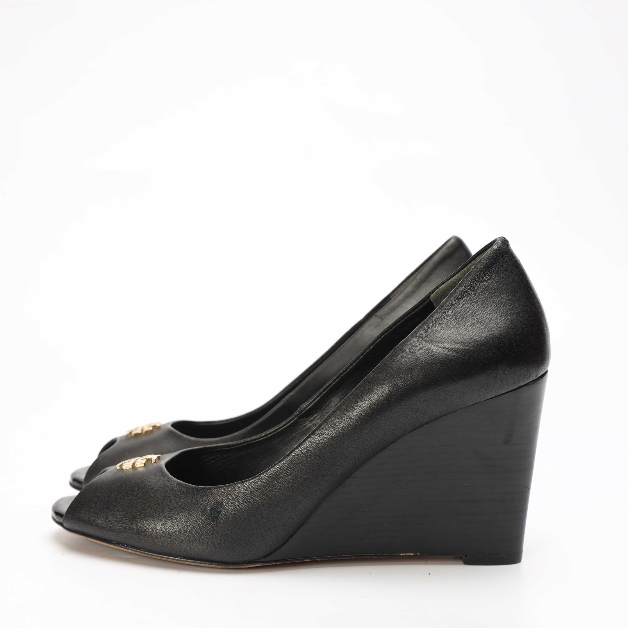 Tory Burch Black Logo Wedge Pumps