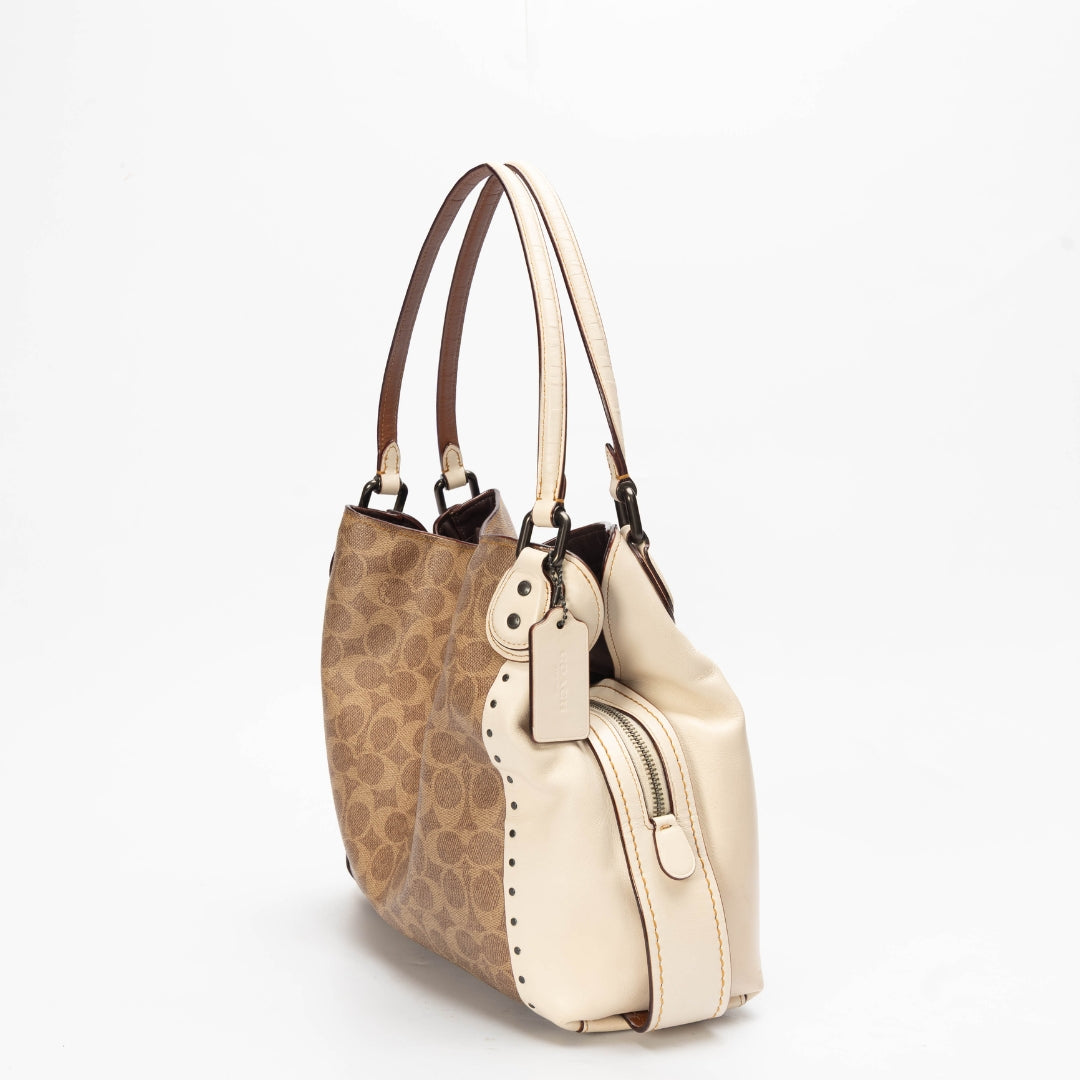 Coach Edie Signature Canvas Rivets Shoulder Bag 31