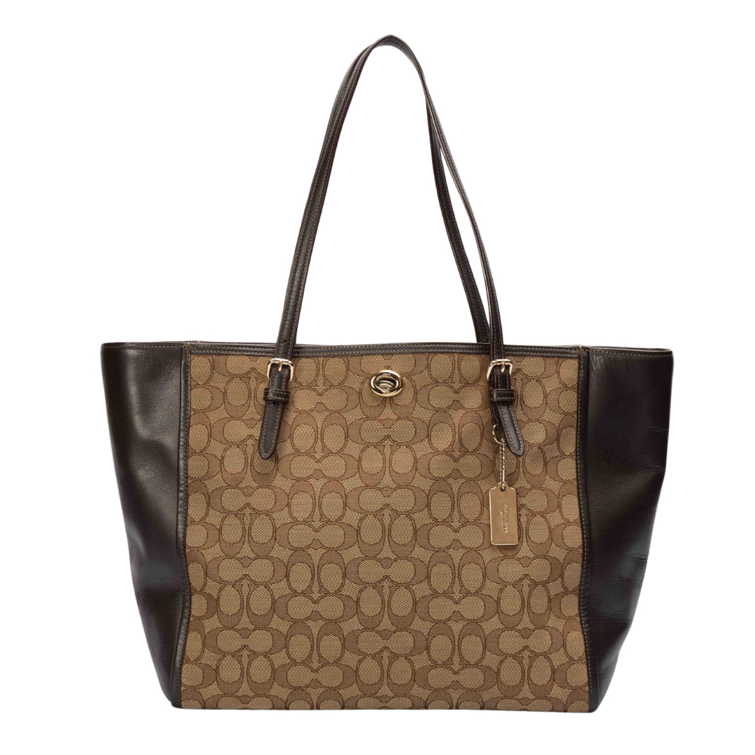 Coach Dual Toned Signature Canvas Leather Shopper Tote