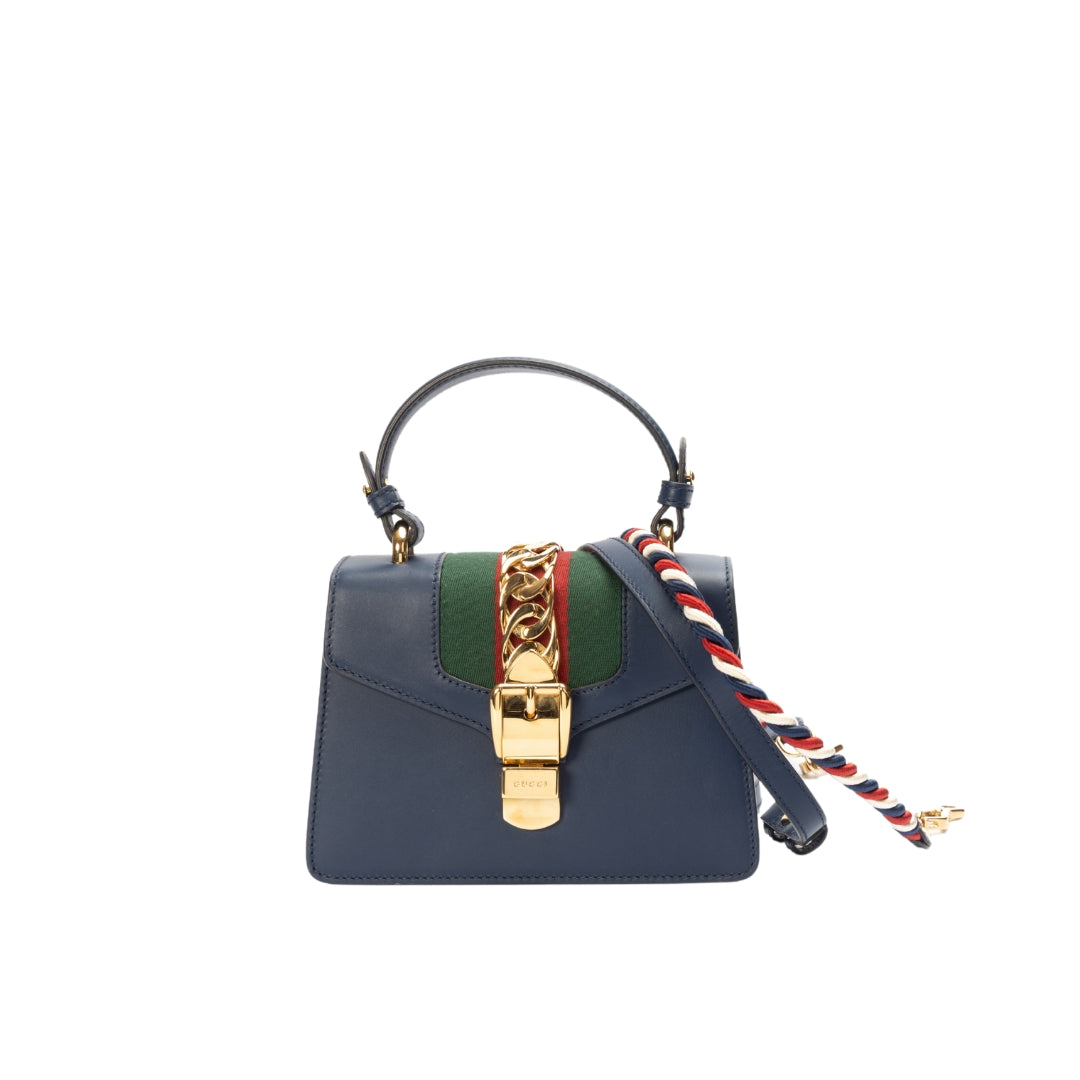 Gucci Blue Sylvie Mini Top Handle Bag