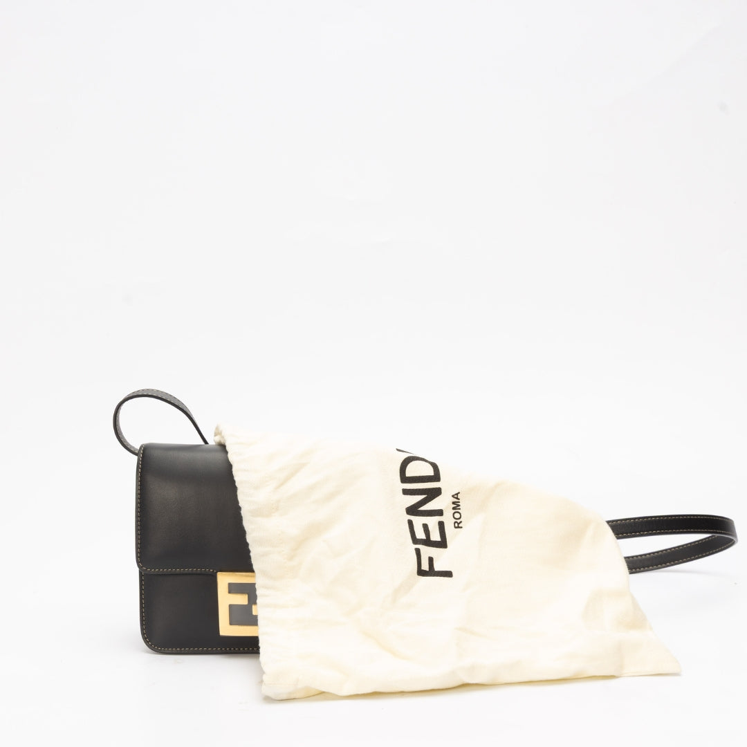 Fendi Black Vitello Grace Matte Duo Baguette