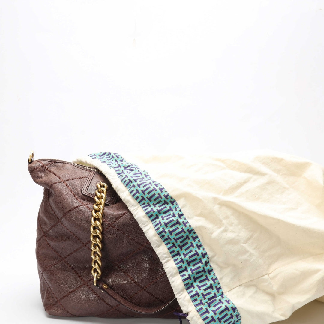 Tory Burch Lysa Diamond Quilted Brown Tote