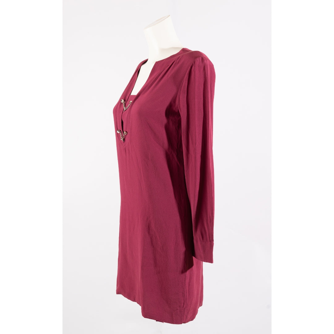 Gucci Berry Crepe De Chine Long Sleeves Dress