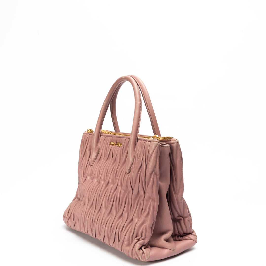 Miu Miu Old Rose Matelasse Leather Double Zip Tote