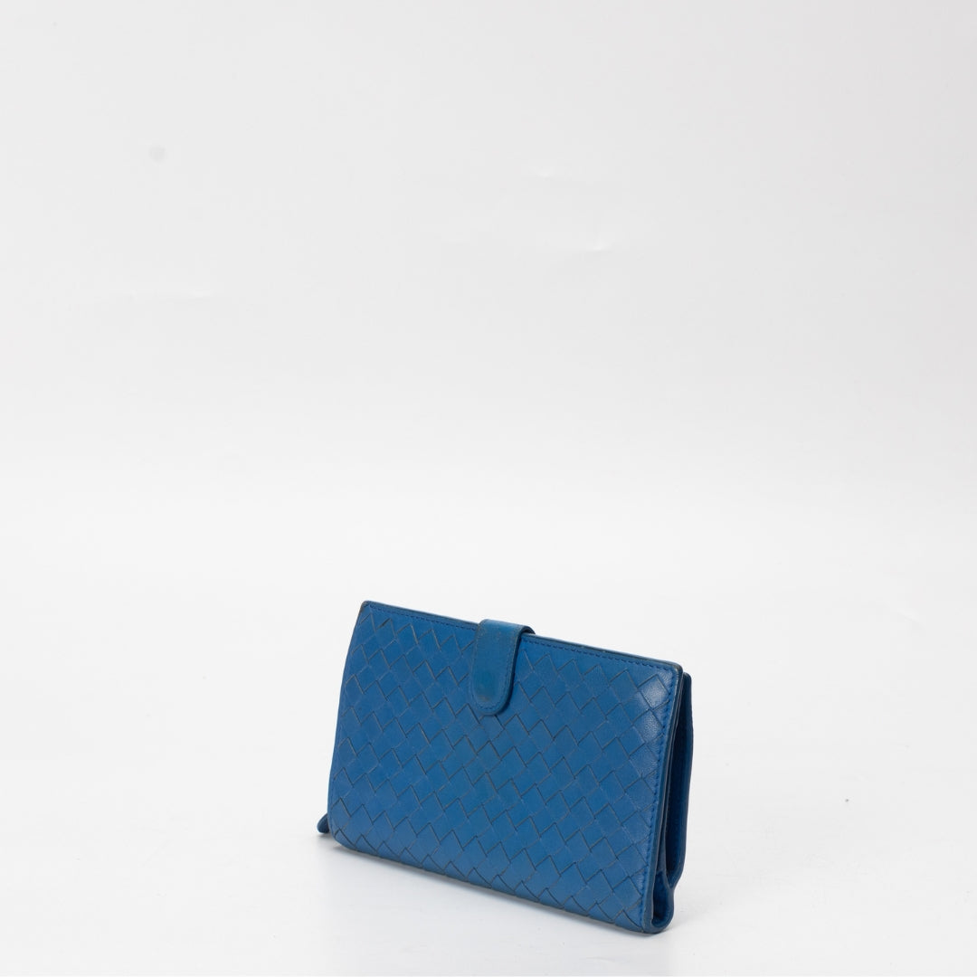 Bottega Veneta Blue Intrecciato Leather Continental Wallet