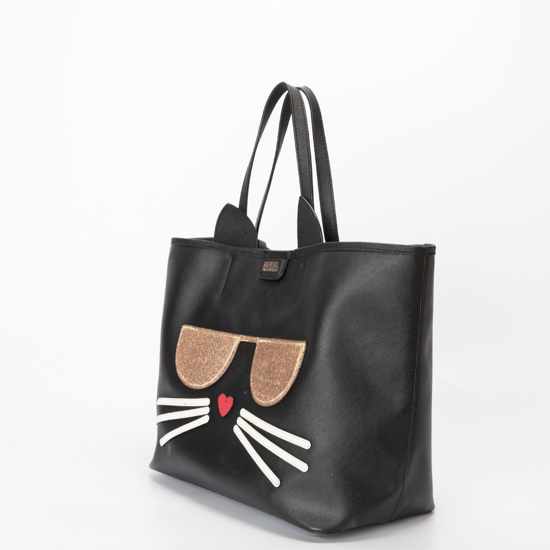 Karl Lagerfeld Black Leather Maybelle Cat Tote