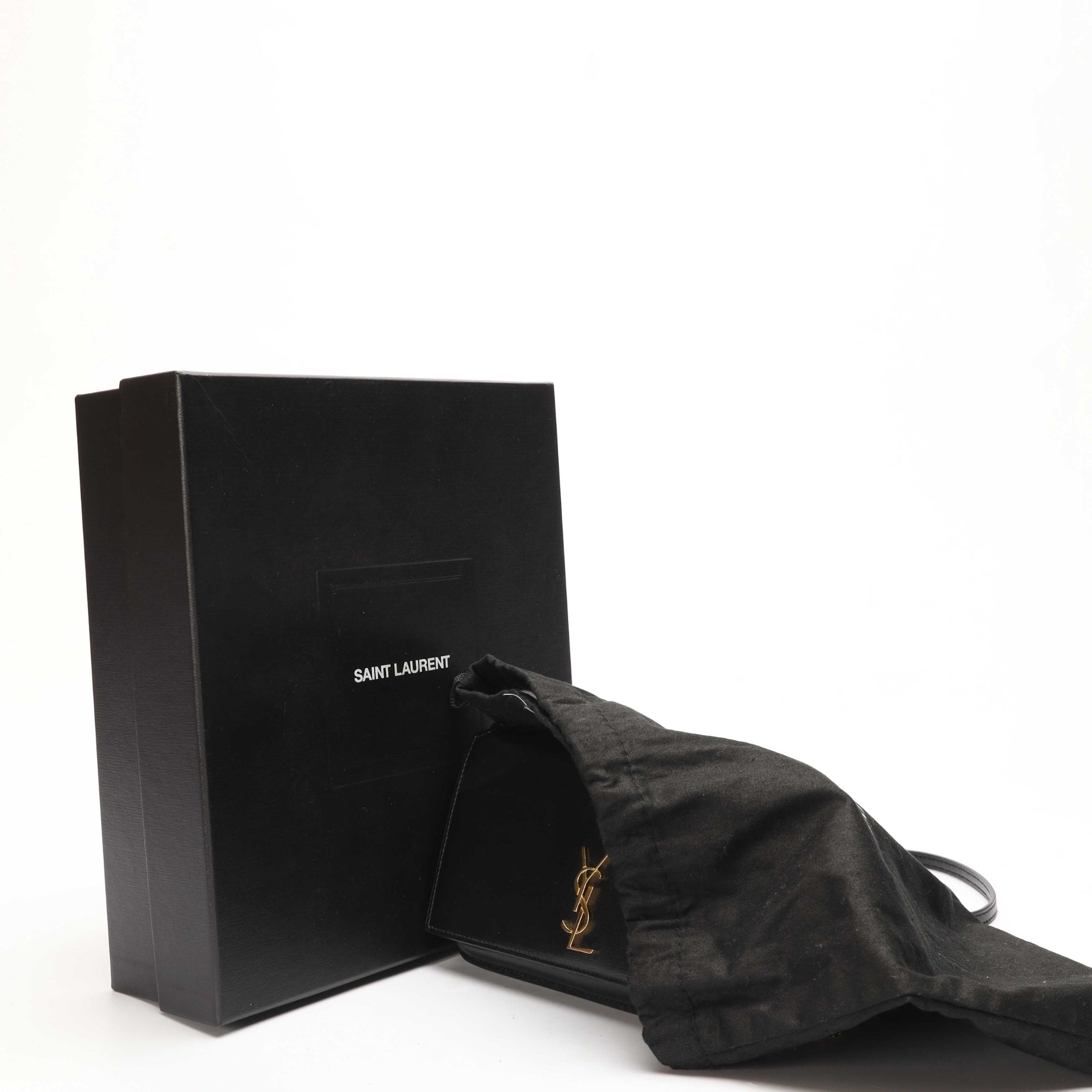 Saint Laurent Black Cassandre Phone Holder Crossbody Bag