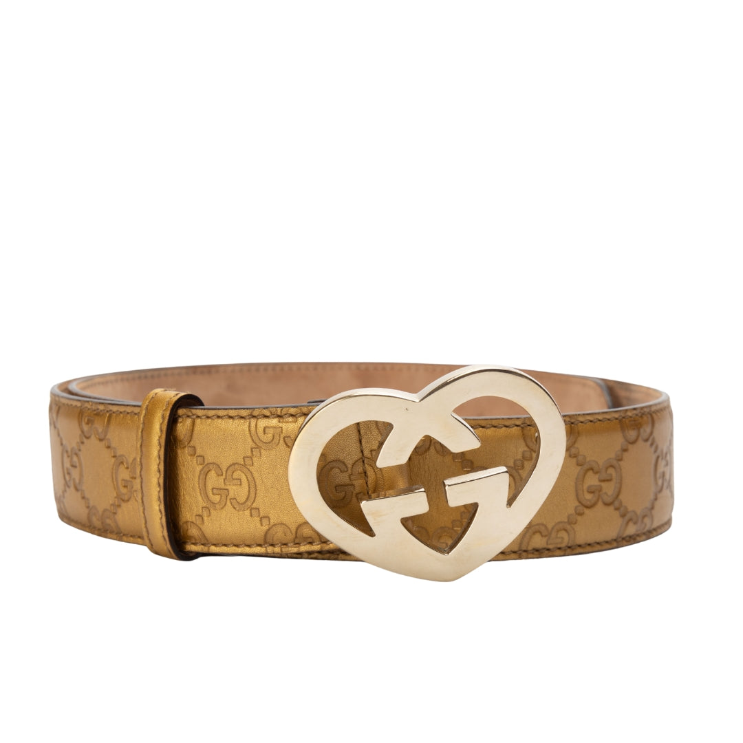 Gucci GG Canvas Lovely Heart Buckle Belt