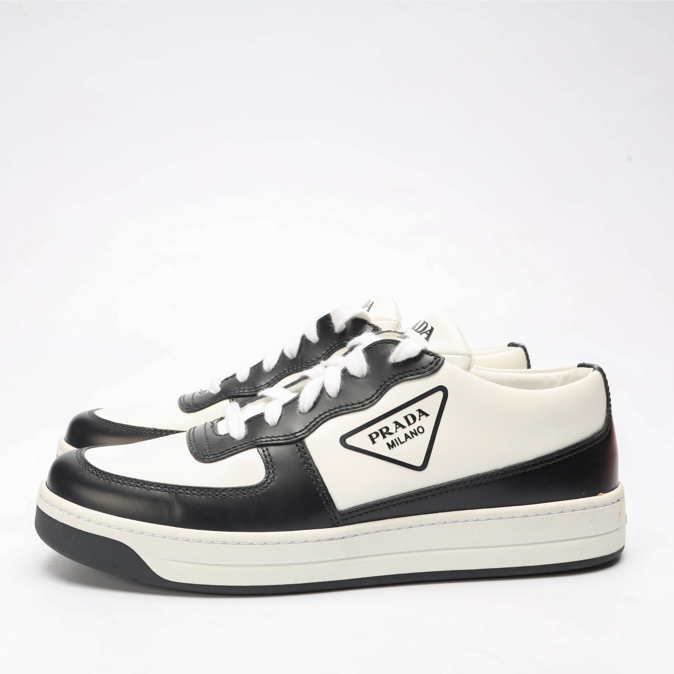 Prada B&W Downtown Leather Sneakers