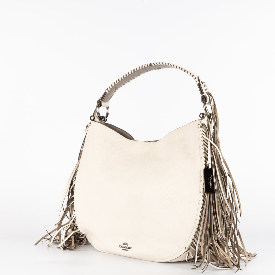 Coach Cream Leather Nomad Fringe Hobo Bag