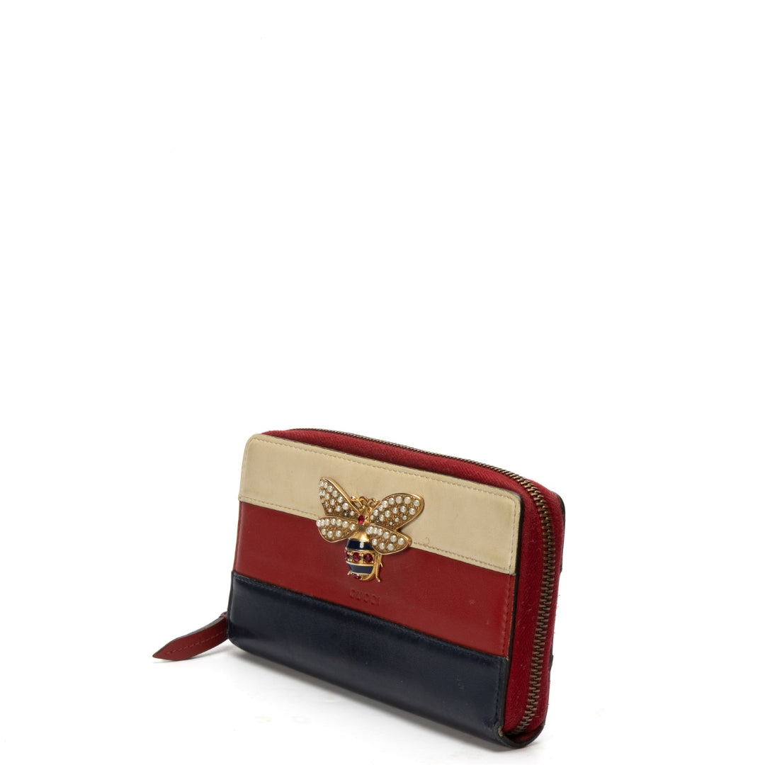 Gucci Tricolor Bee Queen Margaret Zip Around Wallet
