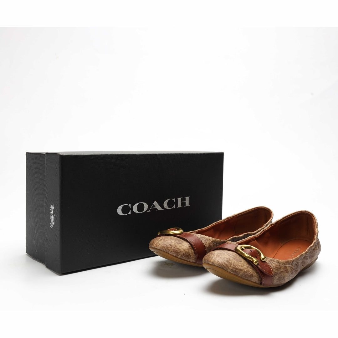Coach Brown Printed Buckle Ballerinas