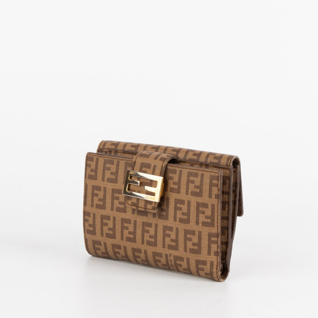 Fendi Brown Zucchino Coated Canvas Compact Wallet