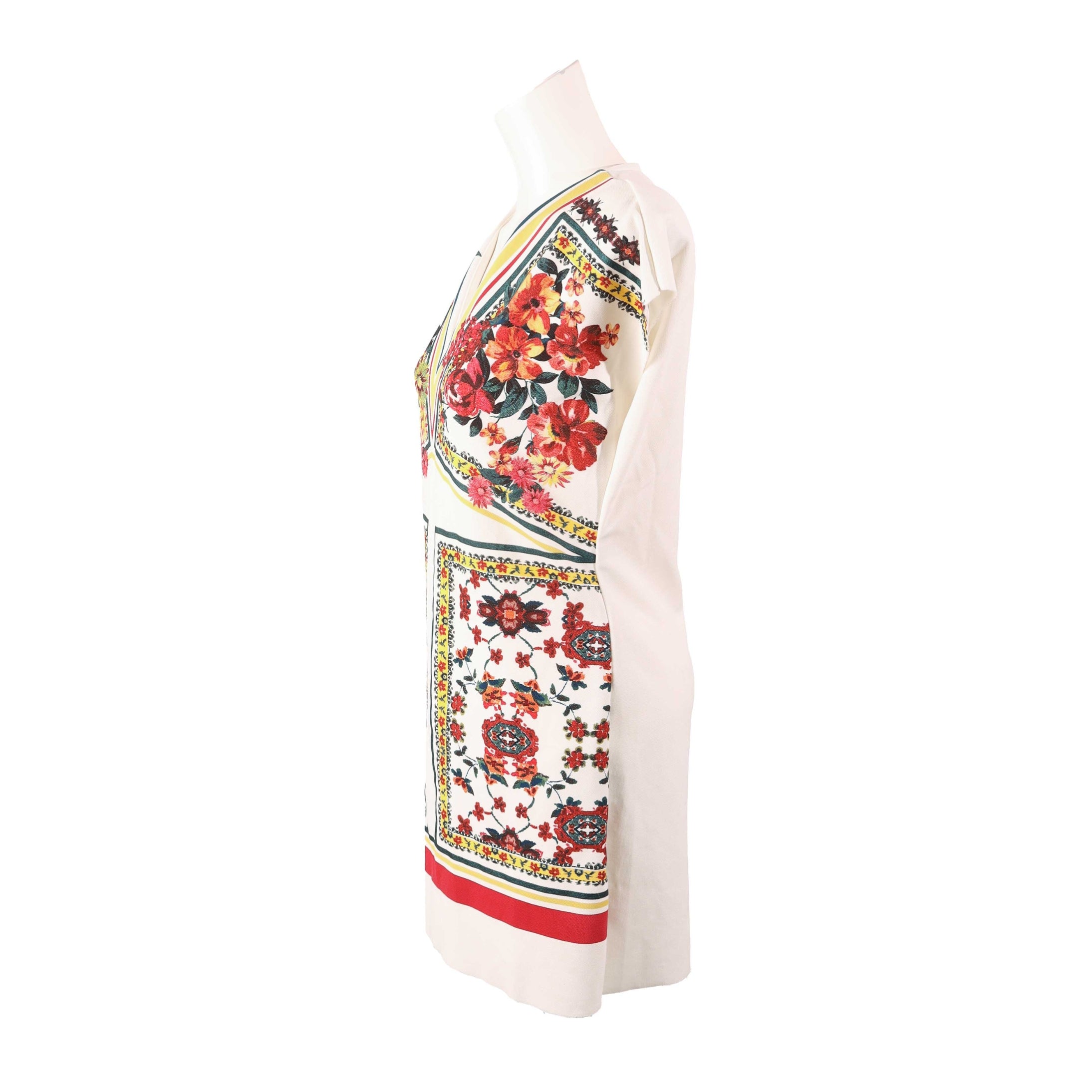Zara White Floral Printed V-Neck Dress