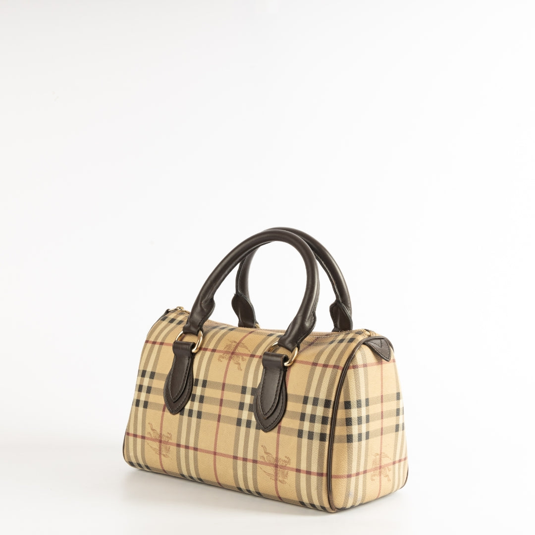 Burberry Haymarket Check Canvas Leather Boston Bag