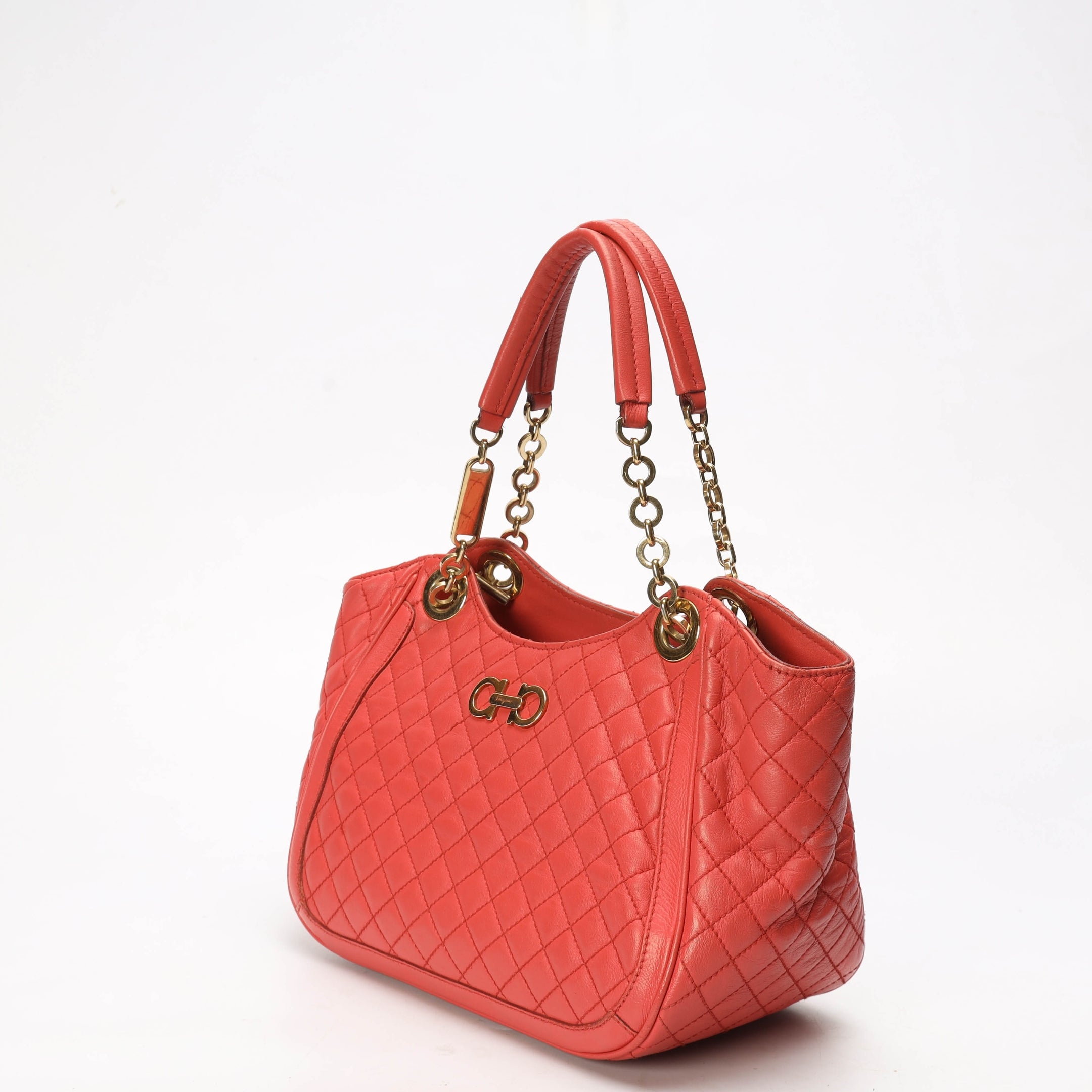 Salvatore Ferragamo Peach Betulla Chain Tote