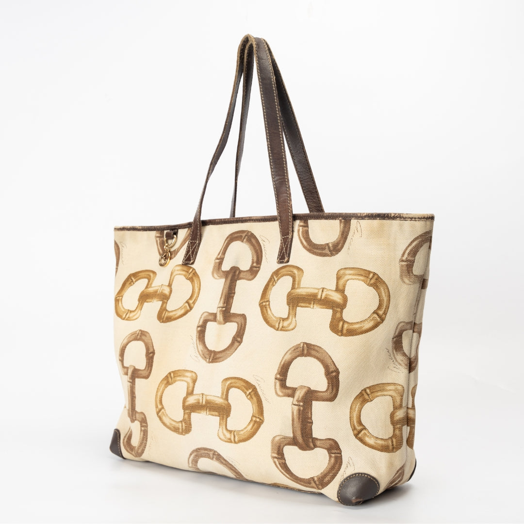 Gucci Bamboo Horsebit Print Canvas Tote Bag