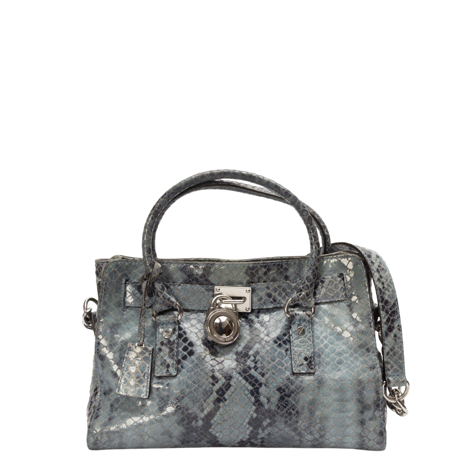 Michael Kors Blue Python Embossed Hamilton Satchel