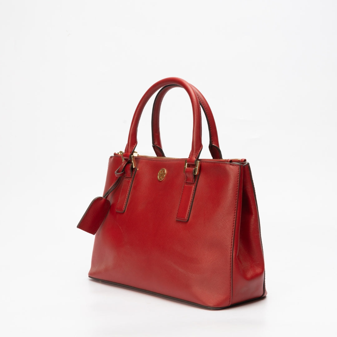 Tory Burch Red Leather Robinson Double Zip Tote