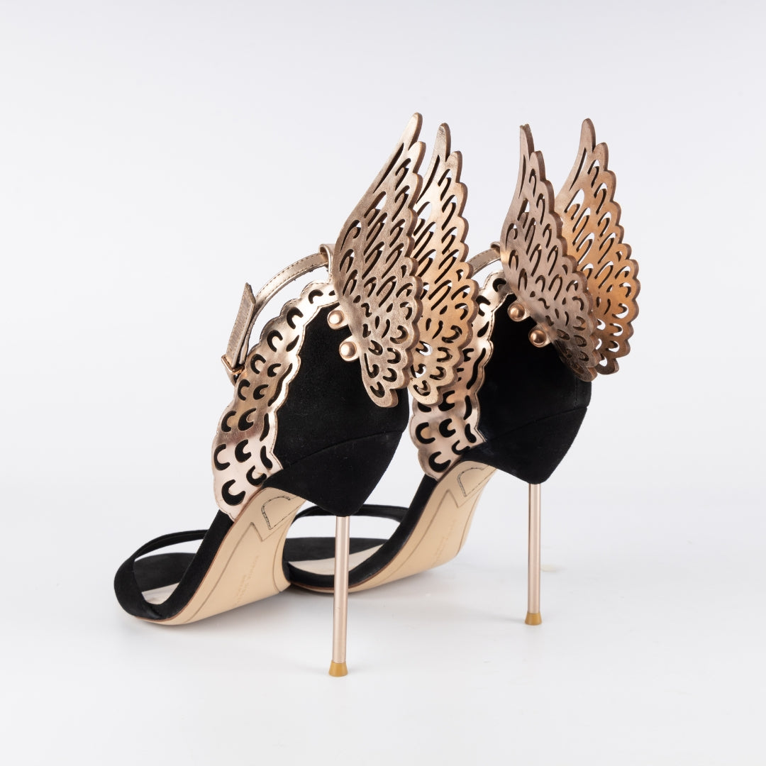 Sophia Webster Black/Rose Gold Suede Evangeline Ankle-Strap Heels