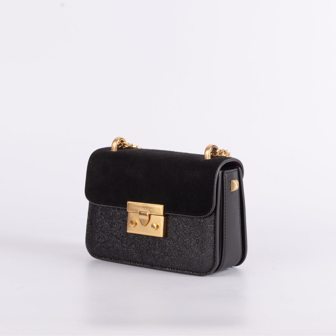 Charles & Keith Glittered Push-Lock Chain Crossbody Bag