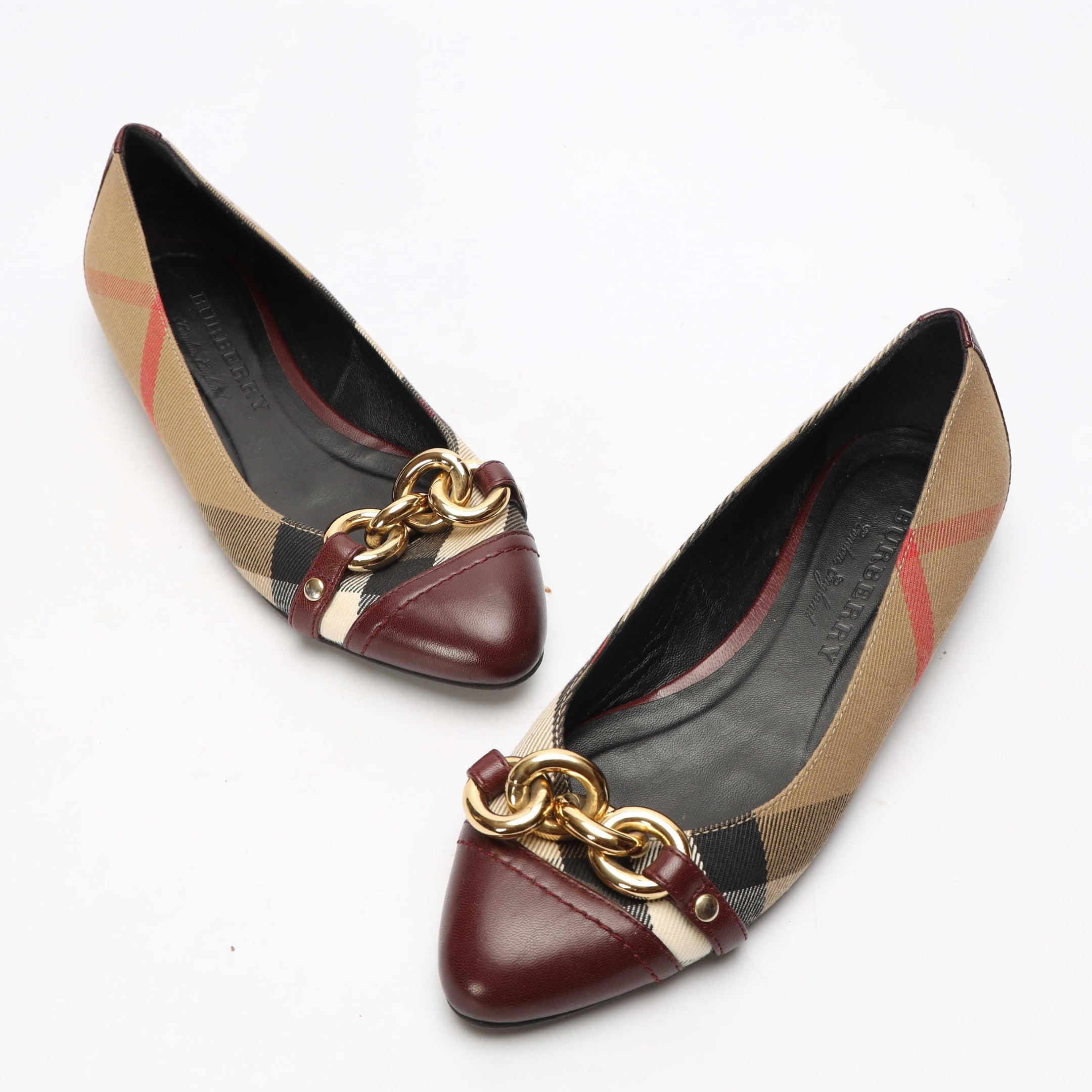 Burberry Beige House Check Chain Ballet Flats
