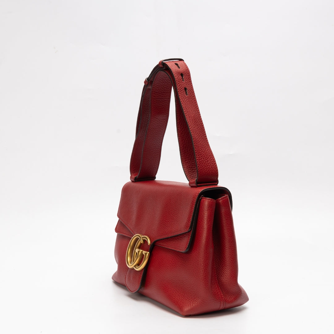 Gucci Red Leather GG Marmont Shoulder Bag