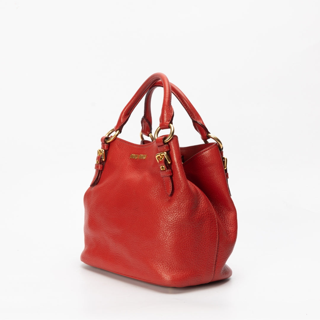 Miu Miu Red Leather Bucket Bag