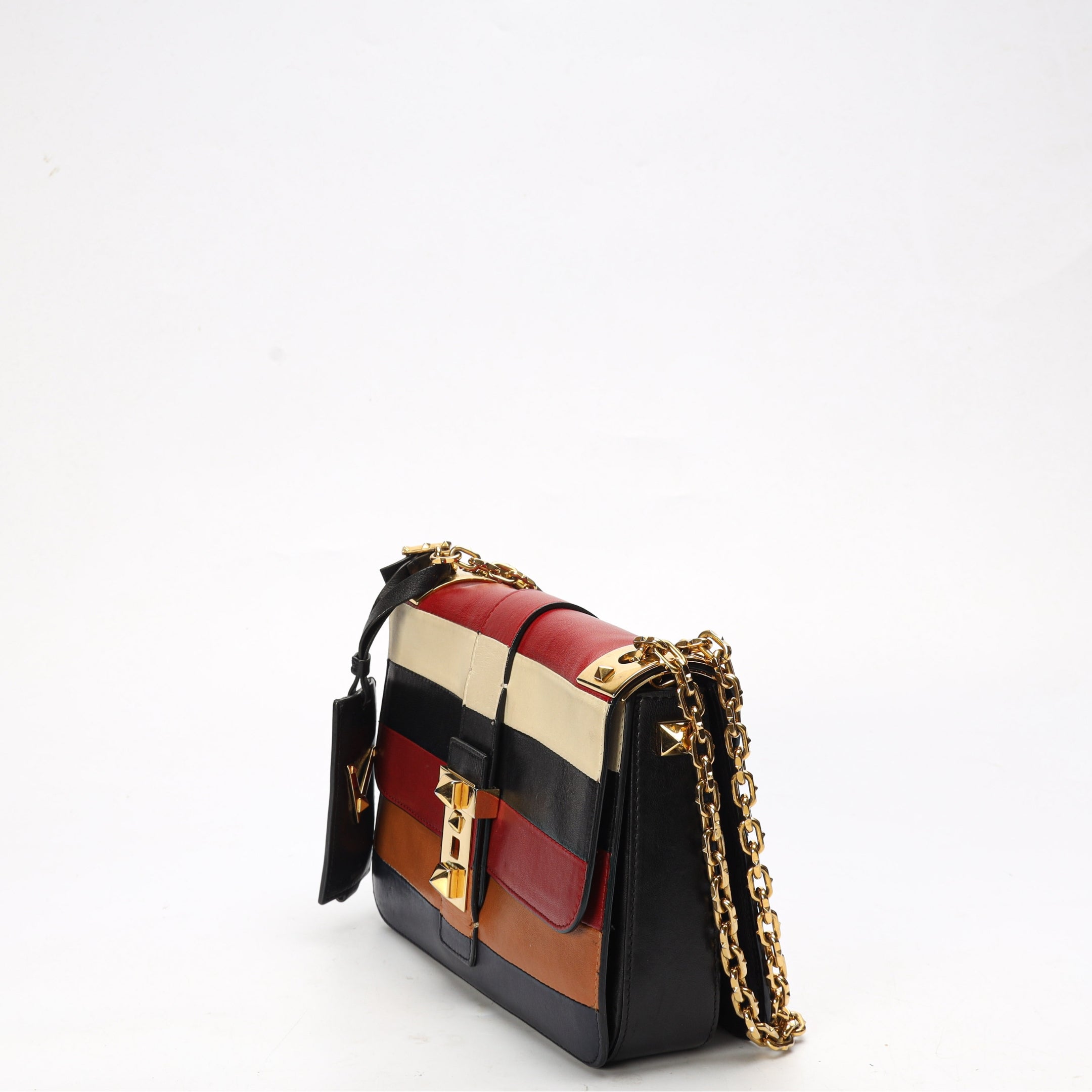 Valentino Multicolor Striped B Rockstud Shoulder Bag