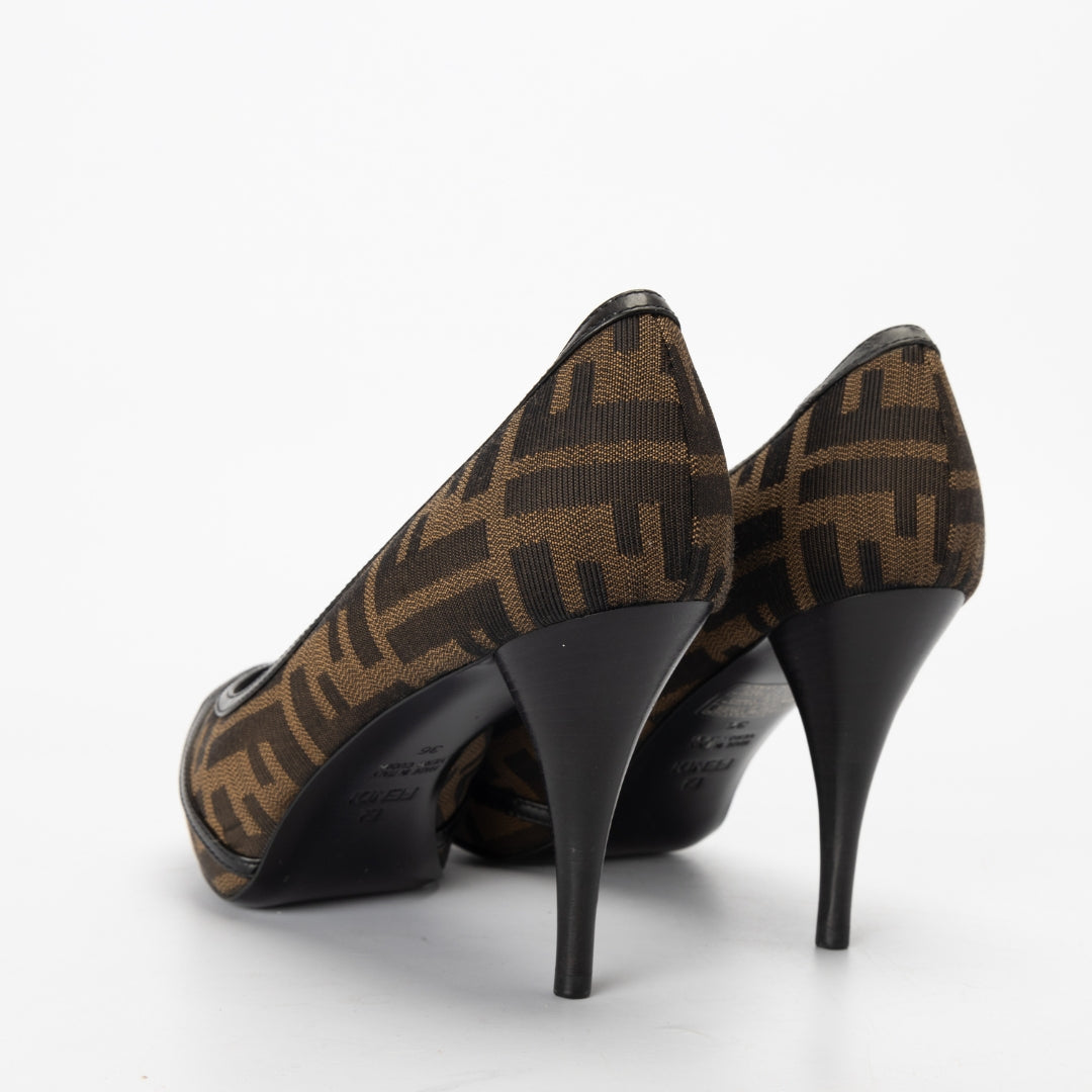 Fendi Brown Zucca Monogram Platform Pumps