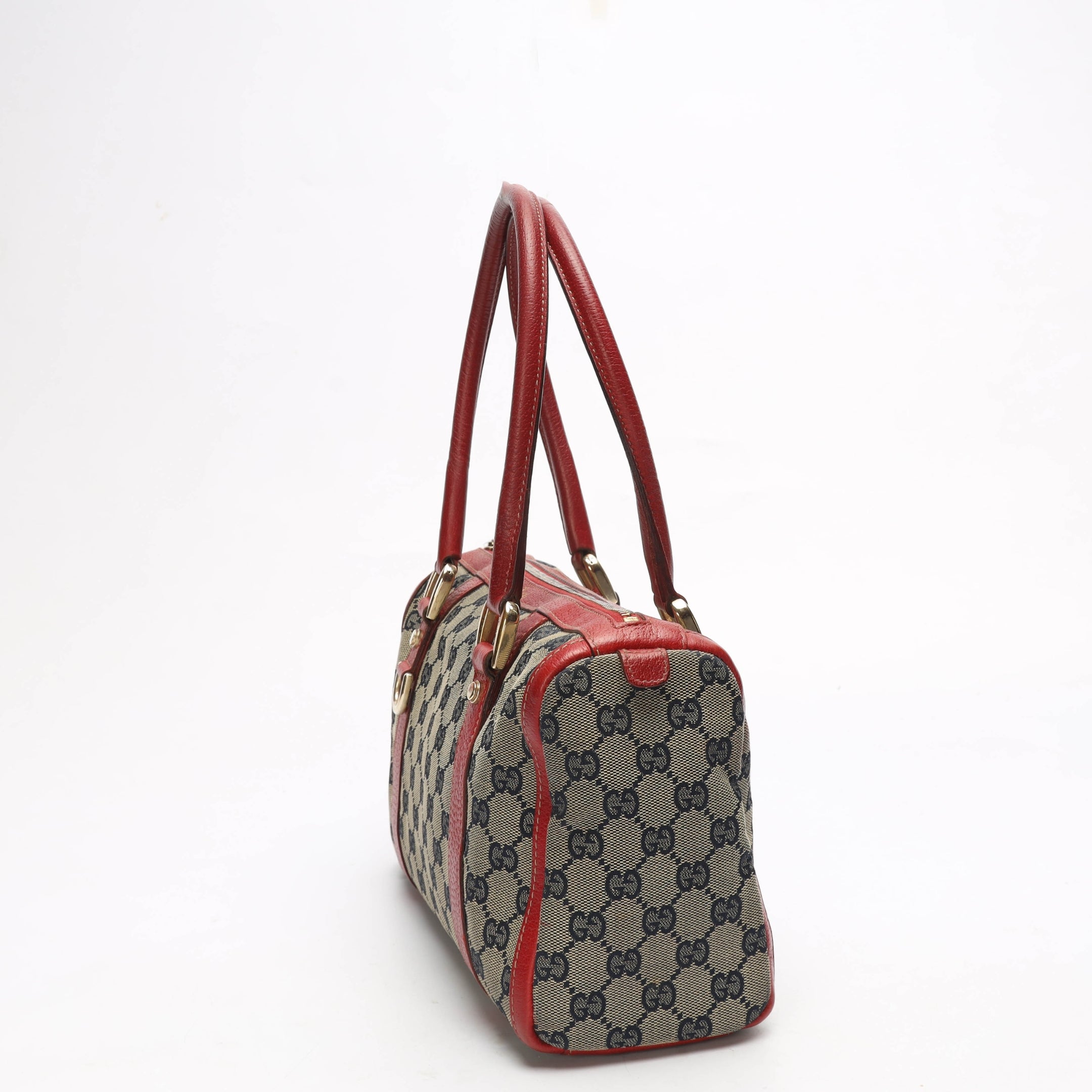 Gucci Red GG Canvas D-Ring Boston Bag