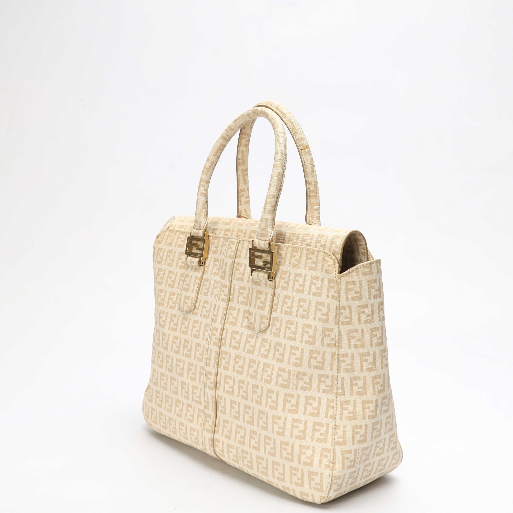 Fendi Beige Zucchino Coated Canvas FF Handle Tote