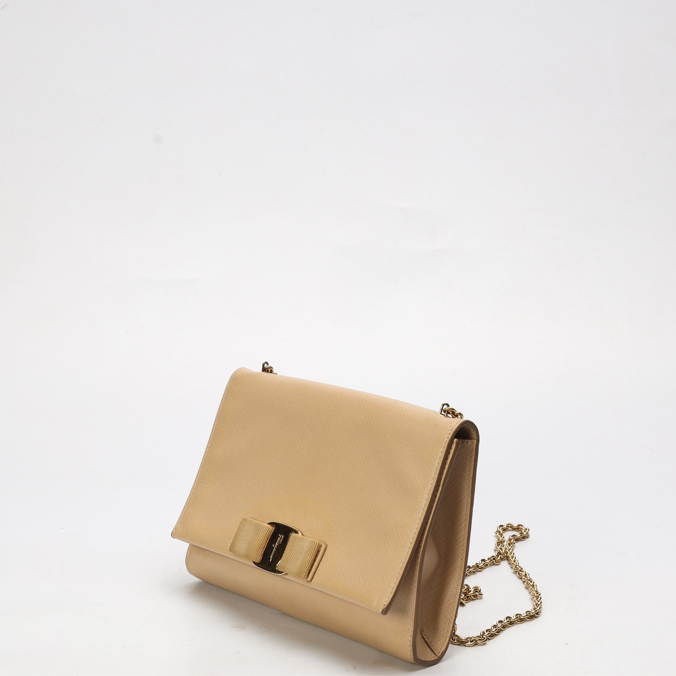 Salvatore Ferragamo Beige Vara Bow Chain Crossbody Bag