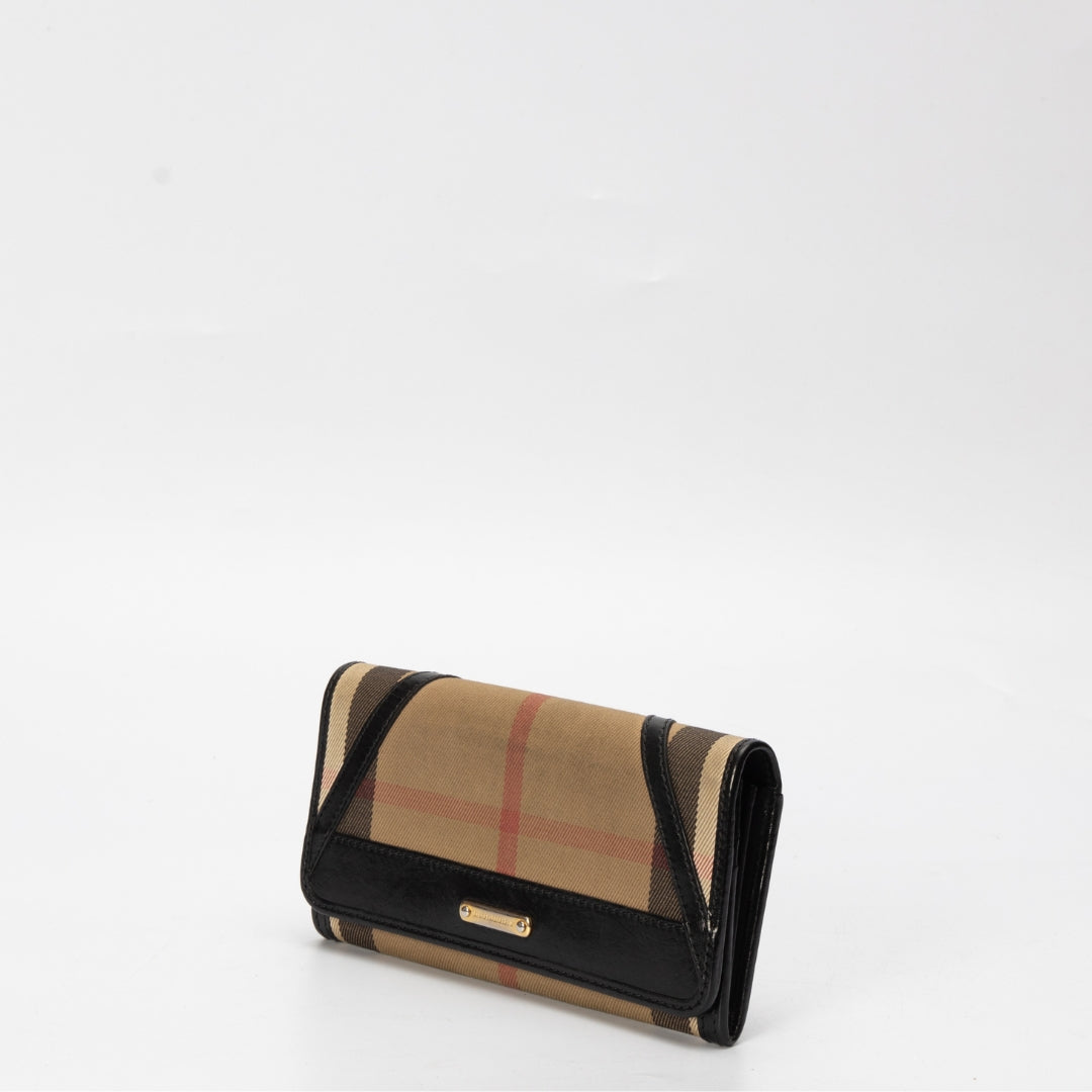 Burberry House Check Fabric and Leather Leighton Continental Wallet