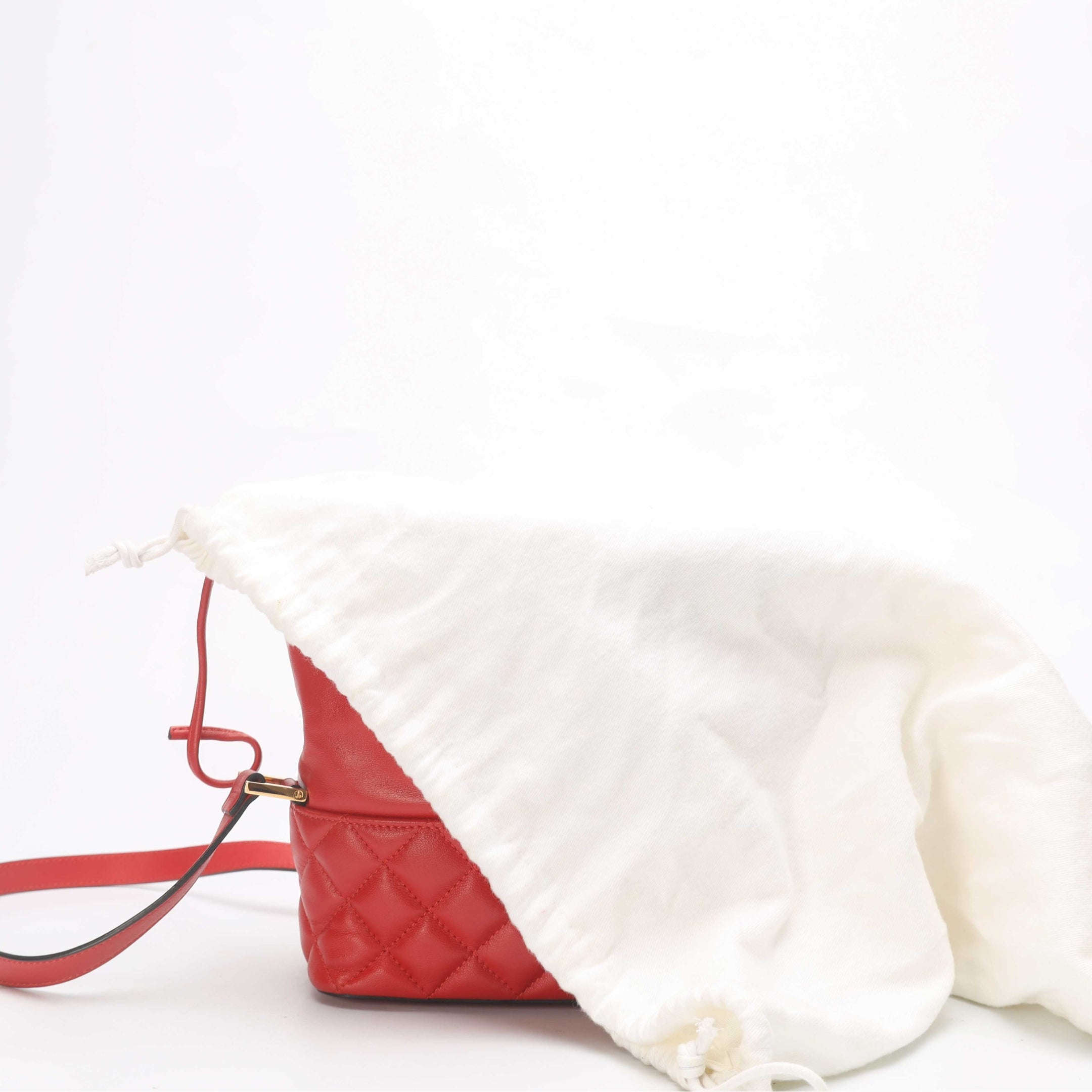 Versace Red Quilted Drawstring Shoulder Bag