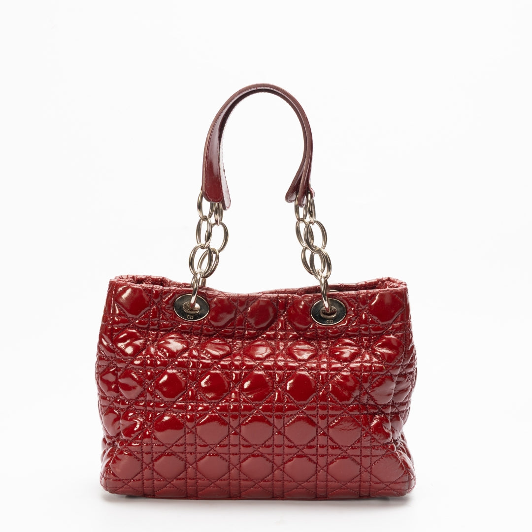 Dior Red Cannage Patent Leather Soft Lady Dior Tote