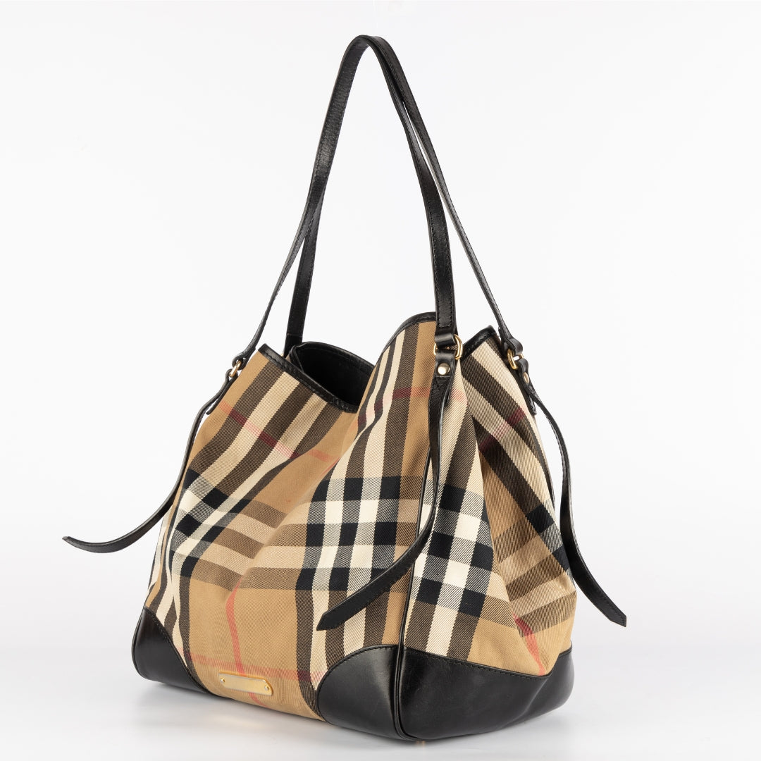 Burberry Haymarket Check Coated Canvas and Leather Canterbury Tote