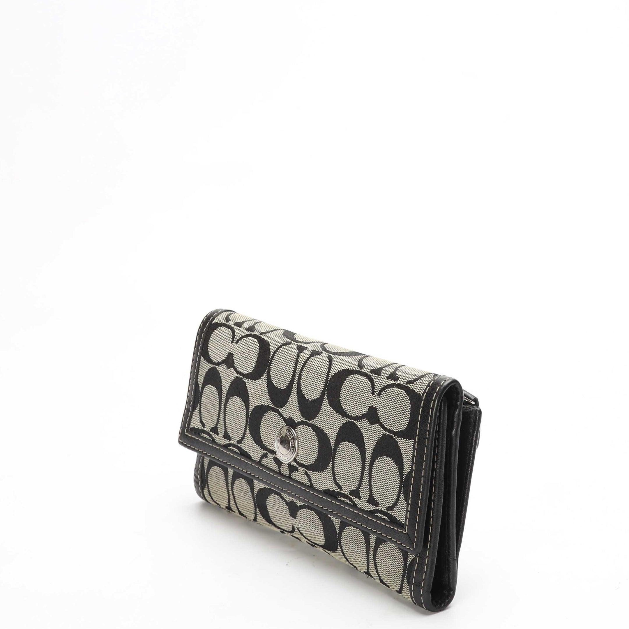 Coach Black Signature Jacquard Logo Flap Wallet