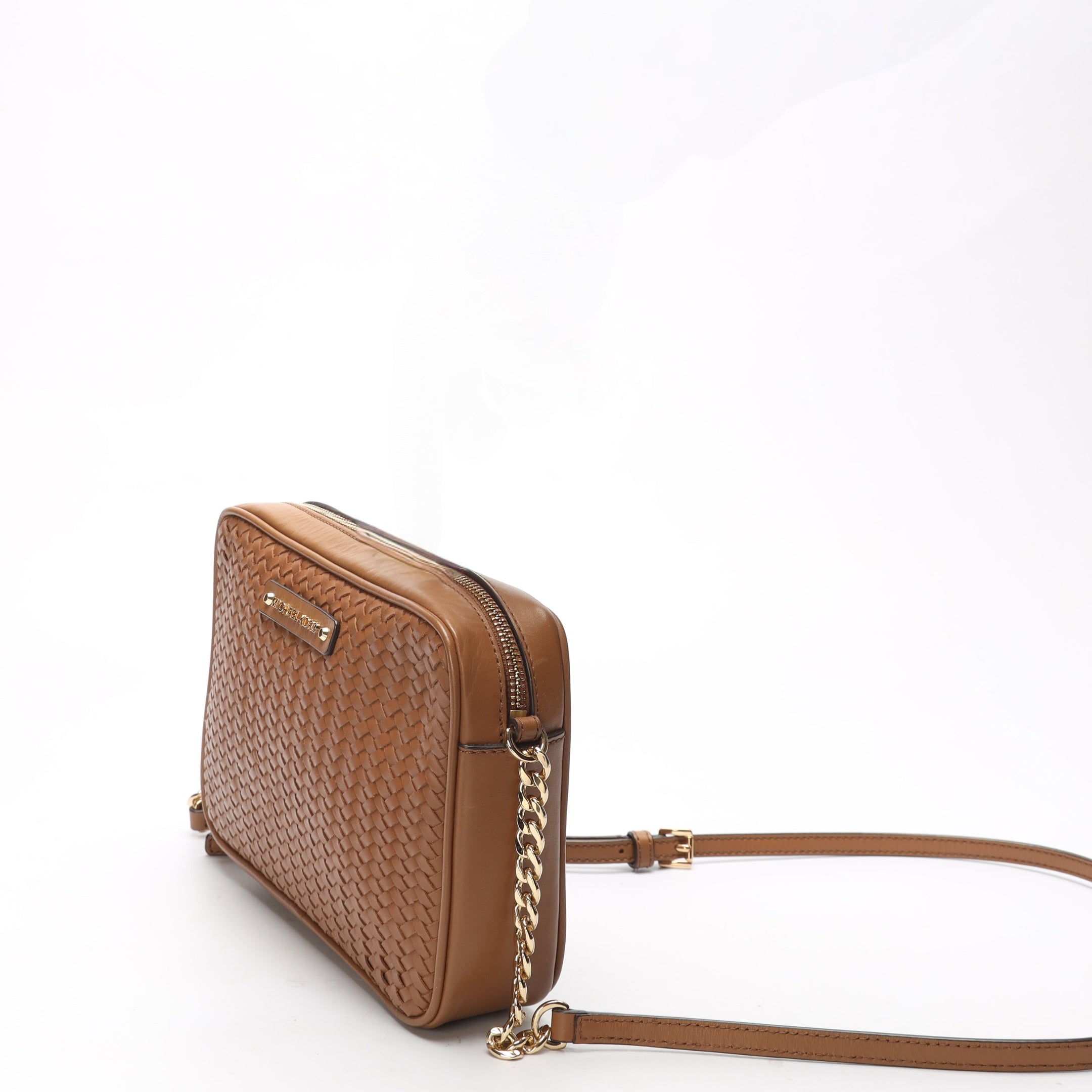 Michael Kors Jet Set Woven Brown Crossbody Bag