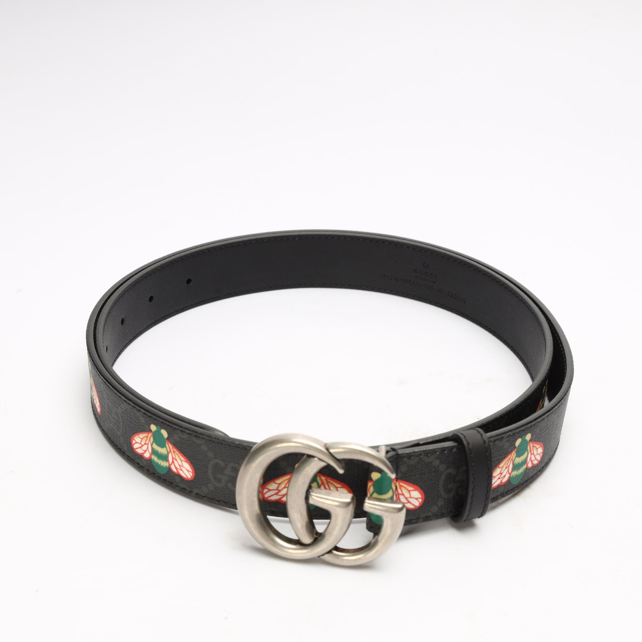 Gucci Black Bee GG Supreme Canvas Marmont Buckle Belt
