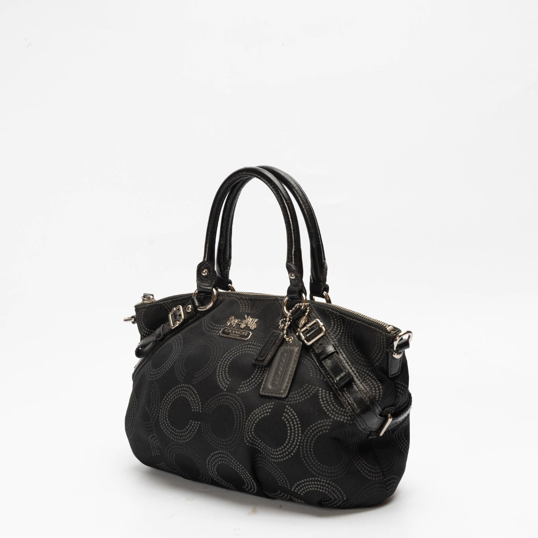 Coach Black Fabric and Leather Op Art Sophia Satchel