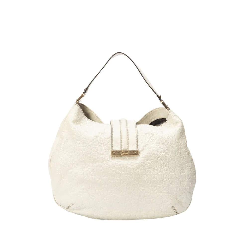 Gucci Ivory Guccissima Leather Web Hobo Bag