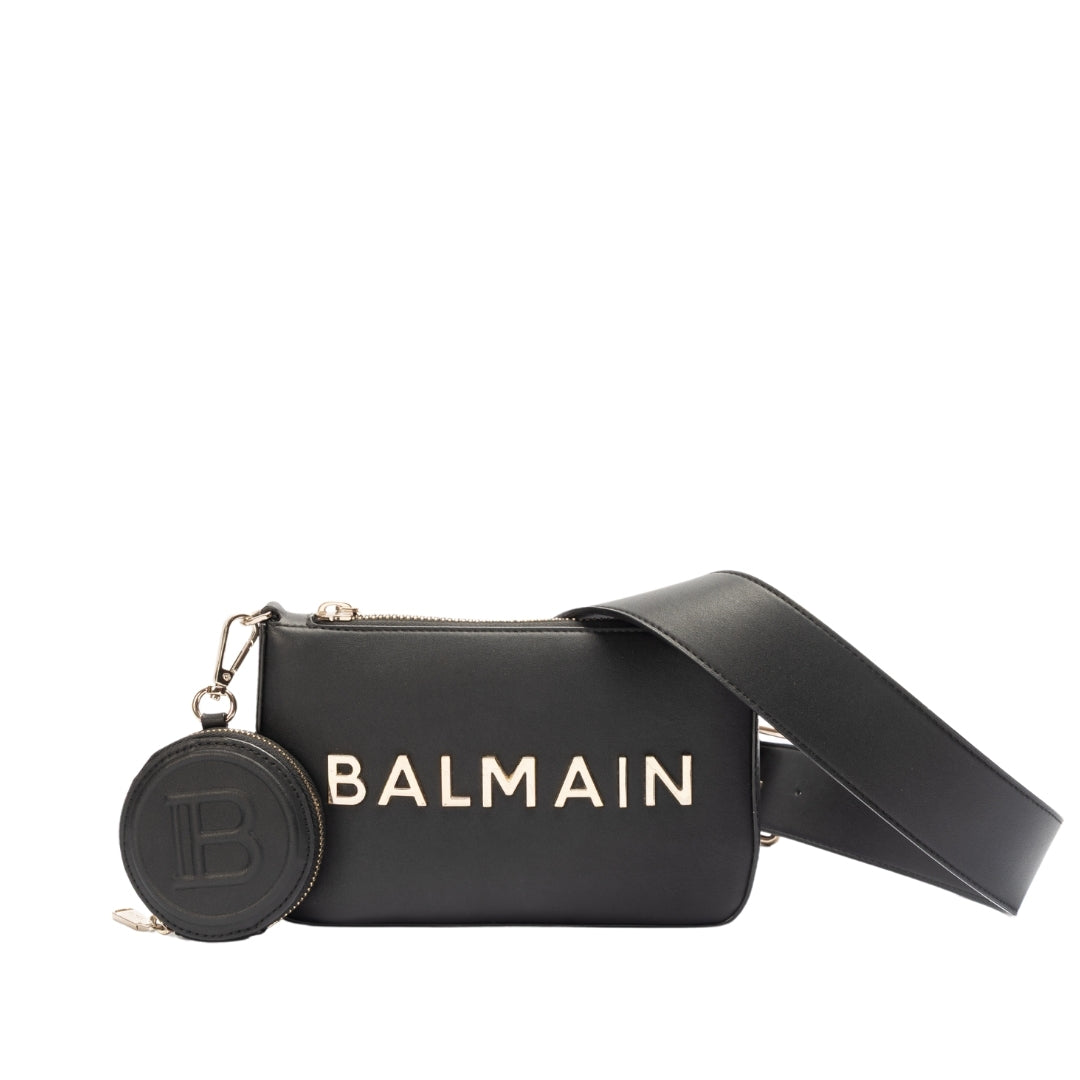 Balmain Black Gold-tone Logo Crossbody Bag